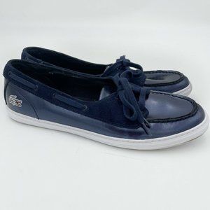 Lacoste Womens Ziane Deck Navy Blue Metallic Slip On Boat Shoe Sneaker US 8